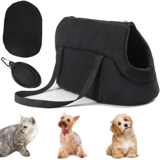 224457 - Mbajtëse kafshësh shtëpiake për qen të vegjël, çantë udhëtimi për këlyshë, çantë për mace për Chihuahua, Yorkie dhe këlyshë për ecje në natyrë dhe kamping, 1 tas i palosshëm