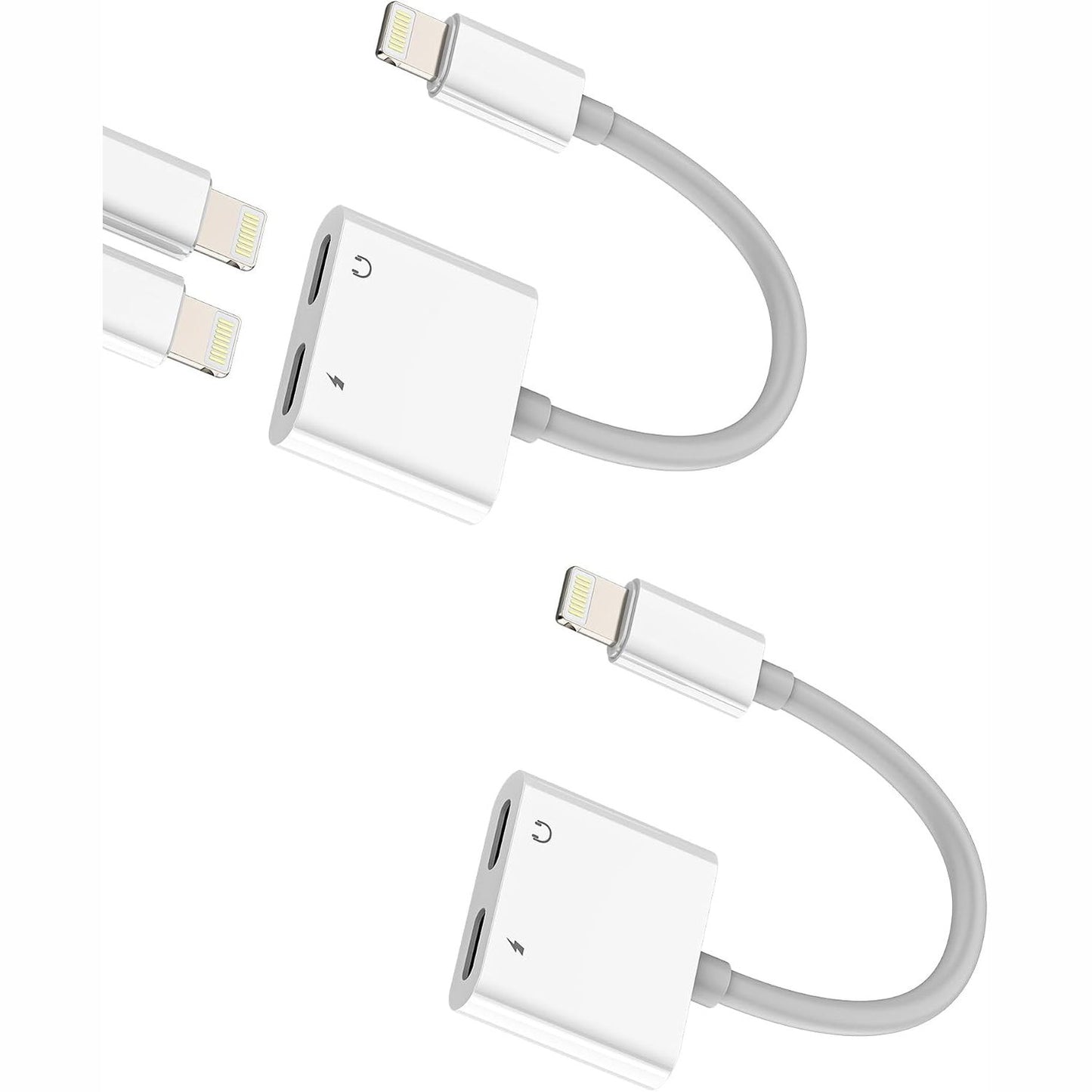 267064 - Adaptues kufjesh për iPhone 14 Pro (Pako me 2 pjesë) për kufje ndarëse me dy jack Lightning, kabëll audio AUX për aksesorët e kufjeve Apple, kabëll karikimi për adaptues kufjesh iPad Pro Air Mini
