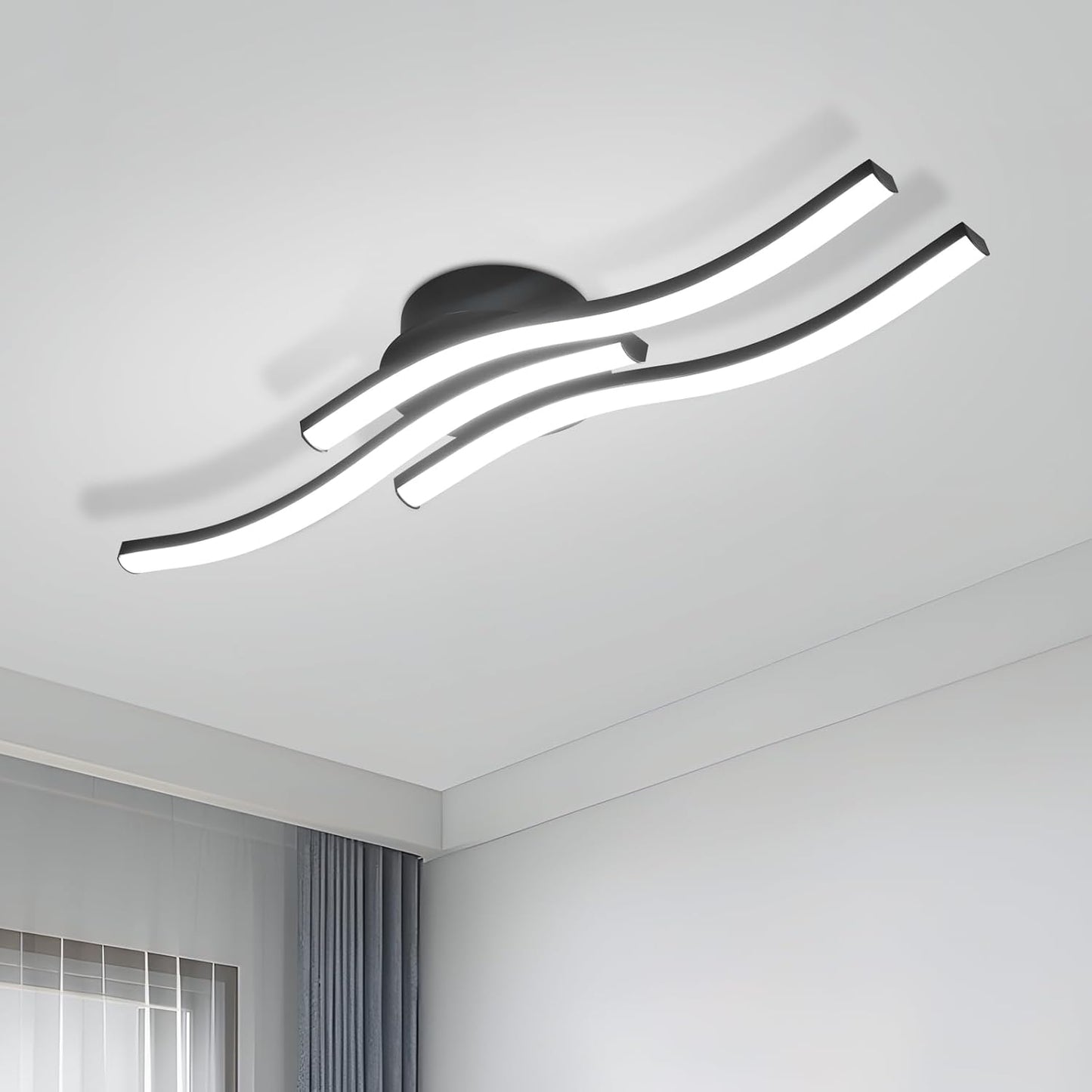 255871 - GOECO Dritë tavani LED 18W, llambadar modern me 3 shufra drite LED, dritë e bardhë e ftohtë 6500K, ndriçues tavani i zi