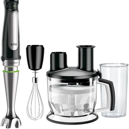 162135 - BRAUN MultiQuick, Blender i Zi/Dorë me Kapacitet 1000 Watt, Teknologji ActiveBlade, Material Çelik Inox, Përfshin 3 Aksesore