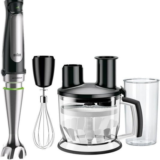 162135 - BRAUN MultiQuick, Blender i Zi/Dorë me Kapacitet 1000 Watt, Teknologji ActiveBlade, Material Çelik Inox, Përfshin 3 Aksesore
