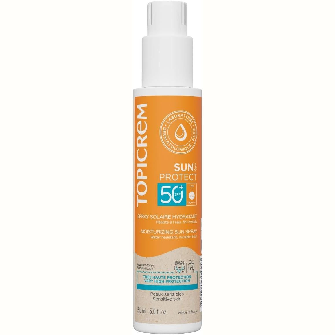 307477 - TOPICREM Mbrojtës nga Dielli, Sprej Hidratues SPF50+ për Fytyrën dhe Trupin, 150 ml, Hidratim 8-orësh, Kujdes për Lëkurë të Ndjeshme