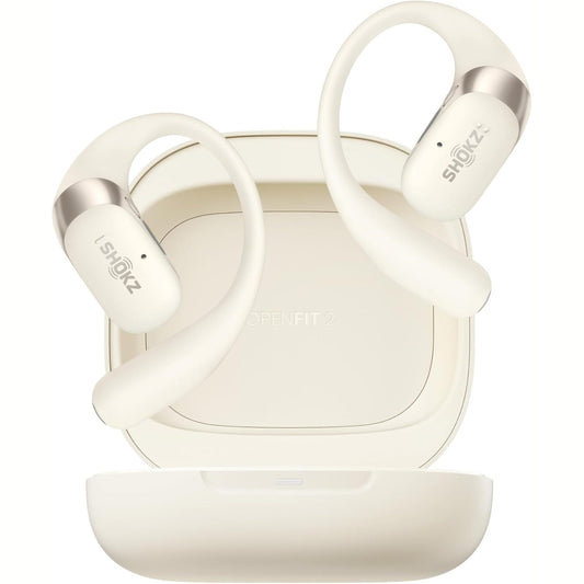 298988 - SHOKZ Kufje OpenFit 2 me Vesh të Hapur, Kufje Bluetooth pa tel me Mikrofon, 48 Orë Kohë Loje, Karikim i Shpejtë, IP55 Rezistente ndaj Ujit, me Çantë Mbajtëse, Bezhë