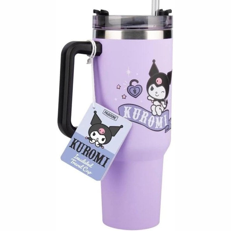 217876 - PALADONE Filxhan me kashtë të izoluar Kuromi, vjollcë, 900ml, me licencë zyrtare nga Sanrio Hello Kitty & Friends, shishe freskuese me dorezë për ujë, çaj të ftohtë, kafe