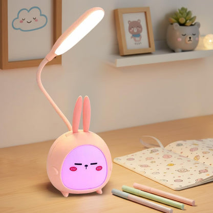186149 - NZKEUF Llambë Tavoline LED për Fëmijë, me Rregullim të Errësimit dhe Port USB, Material Silikoni, Model Lepuri Rozë, Klasa e Energjisë A, Dhuratë Për Djem dhe Vajza