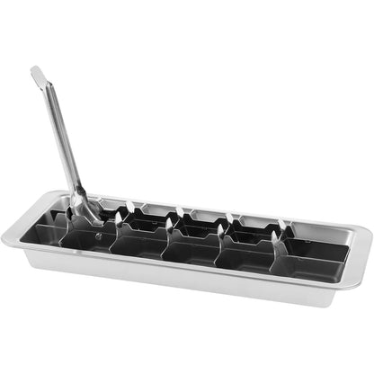 197754 - TABAKA AKULLI prej çeliku inox, me 18 hapësira, enë akulli me dorezë, heqje e lehtë, tabaka e madhe metalike për pije si uiski, xhin, rum