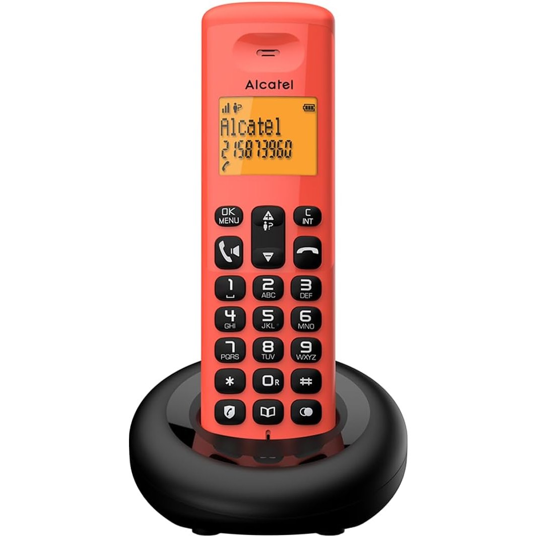 266661 - ALCATEL E260 - Telefon pa tel DECT, Dizajn kompakt, Ekran i madh me ndriçim nga prapa, Pa duar, Funksion bllokimi i thirrjeve të padëshiruara, E kuqe