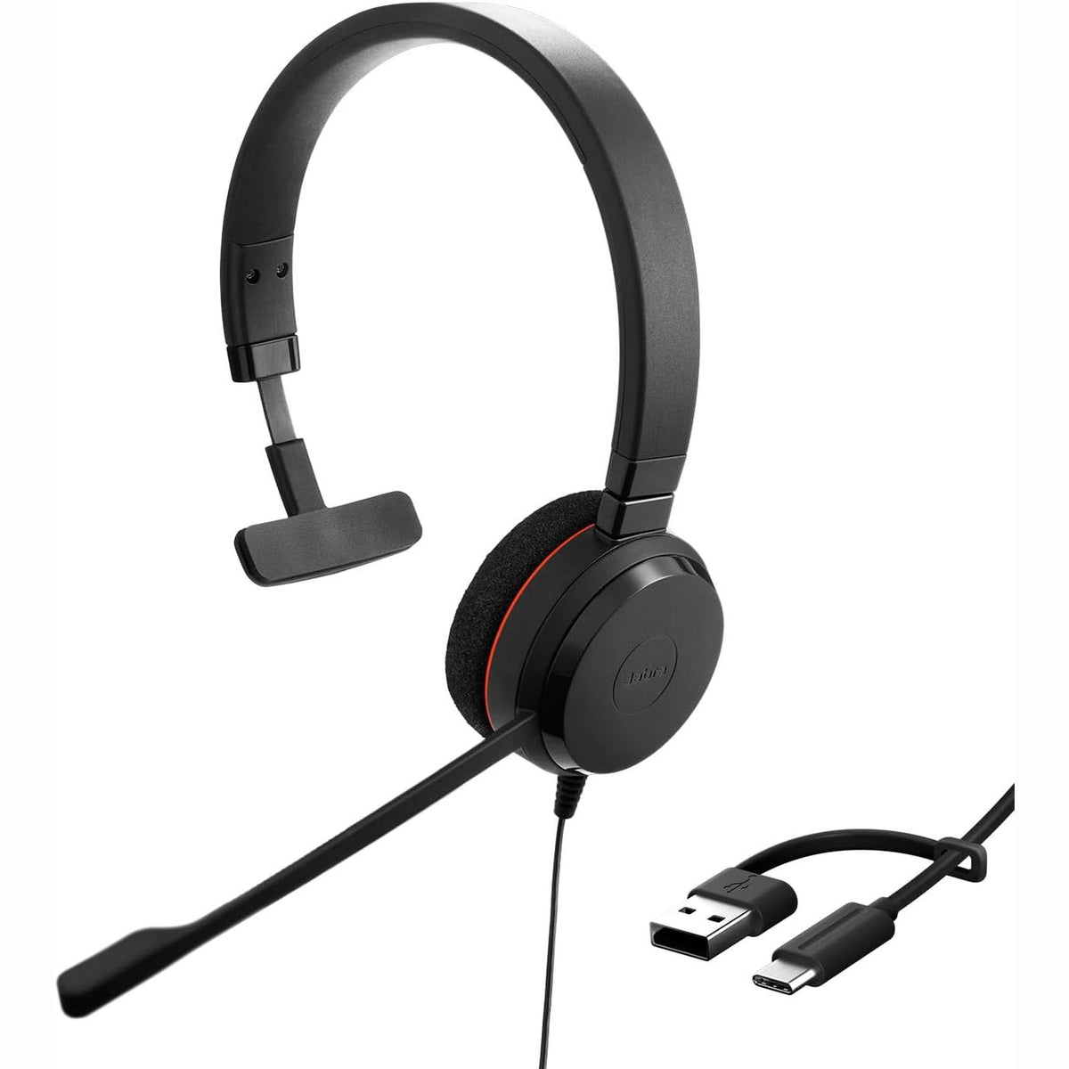 293106 - JABRA Kufje Mono Evolve 20, të certifikuara nga Microsoft për VoIP Softphones, anulim pasiv të zhurmës, lidhje USB-C/A, ngjyrë e zezë