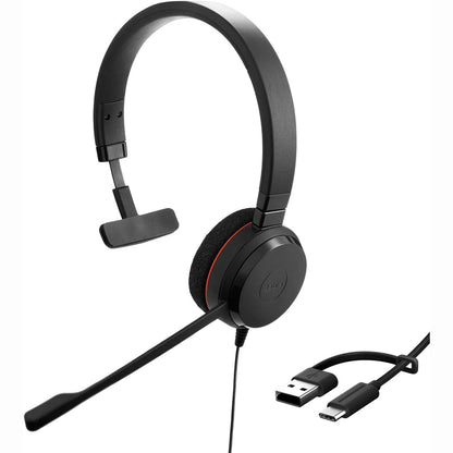 293106 - JABRA Kufje Mono Evolve 20, të certifikuara nga Microsoft për VoIP Softphones, anulim pasiv të zhurmës, lidhje USB-C/A, ngjyrë e zezë