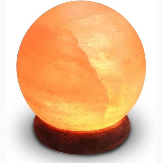 218457 - ZEN'LIGHT Llambë USB nga Sferë Kristali Natyrale Kripe Himalaje, 100% Autentike, e Gdhendur me Dorë, Bazë Druri, Kabllo Energjie USB e Përfshirë, Afërsisht 500g, Portokalli