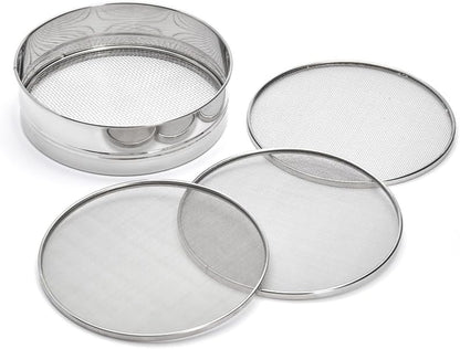 226454 - DE BUYER Sitë çeliku inox me 4 futje site të ndërrueshme, diametra 3mm/2mm/1mm/0.5mm, 4605.21, Argjend