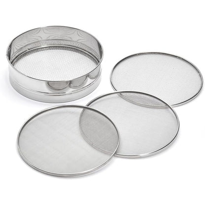 245431 - DE BUYER Sitë çeliku inox me 4 futje site të ndërrueshme (diametër 3mm/ 2mm/ 1mm/ 0.5mm) - 4605.21, Argjend