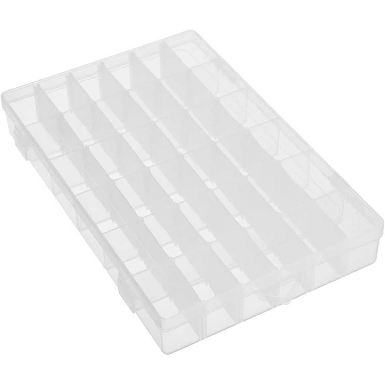 223553 - Kuti Organizuese Kievano me 36 Ndarje – Kuti Plastike Transparente Ruajtjeje me Ndarëse të Rregullueshme – 27.5 × 18 × 4.5 cm.