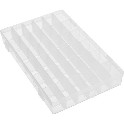 223553 - Kuti Organizuese Kievano me 36 Ndarje – Kuti Plastike Transparente Ruajtjeje me Ndarëse të Rregullueshme – 27.5 × 18 × 4.5 cm.