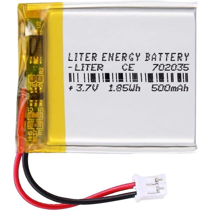 189833 - BATERIA E RIKARISHUESHME 702035 LiPo 3.7V 500mAh 1.85Wh me Lidhës PH2.0 (JST-PHR-02) Litium Po Tipi B, Madhësia 37x20x7mm