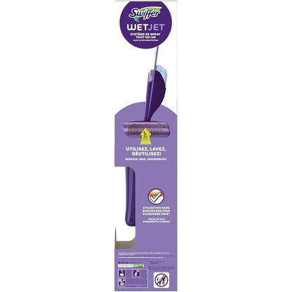 293229 - SWIFFER WetJet Starter Set, Sistem Spërkatjeje Gjithë-në-Një, me Mop, Tretësirë Pastruese dhe Lecka