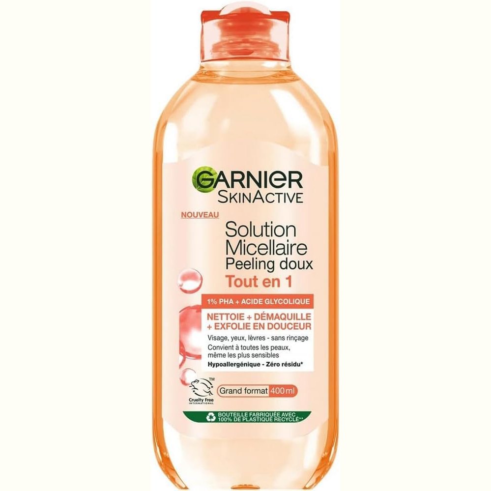 318964 - GARNIER UJË MICELAR GJITHË-NË-1, PEELING I BUTË - 1% PHA DHE ACID GLIKOLIK - EKSPOLIUESS DHE ZBUTËS - 400 ML