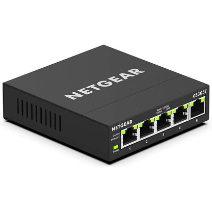 320109 - NETGEAR Ndërprerës i Menaxhuar GS305E, Ndërprerës LAN Gigabit Ethernet 5 Portash Plus (Plug-and-Play, IGMP Snooping, QoS, VLAN, Pa Ventilator, Kuti Metalike e Fortë), e Zezë