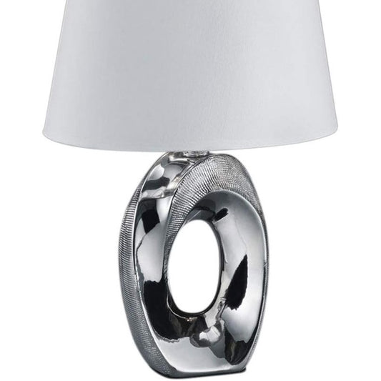 205694 - REALITY LEUCHTEN Llambë e Tavolinës Taba R50511089, Qeramikë, Mbulesë nga Pëlhura e Bardhë/Argjendtë, Lartësi 33cm