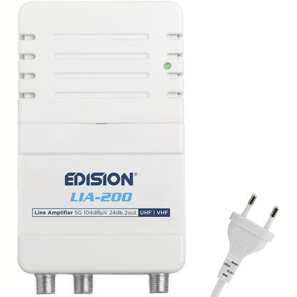 273760 - EDISION LIA-200 Amplifikator Antenash Televizori për Apartamente të Brendshme UHF/VHF, 12-24dB i Rregullueshëm, 104dBmV, për Transmetim Dixhital Tokësor DVB-T/T2, me Filtër 5G LTE, 1 Hyrje, 2 Dalje