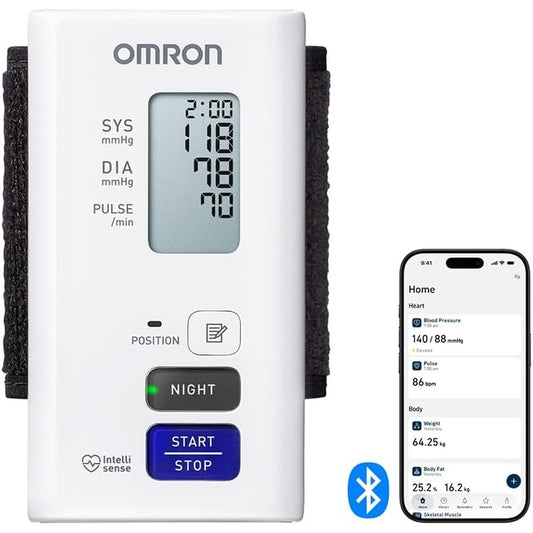 296546 - OMRON NightView - Monitor tensioni i gjakut për kyçin e dorës, i validuar klinikisht, matje e heshtur dhe e rehatshme, me funksion matjeje automatike natën (pas 4 orësh, në orën 2 dhe 4 të mëngjesit), aplikacion falas për smartphone.