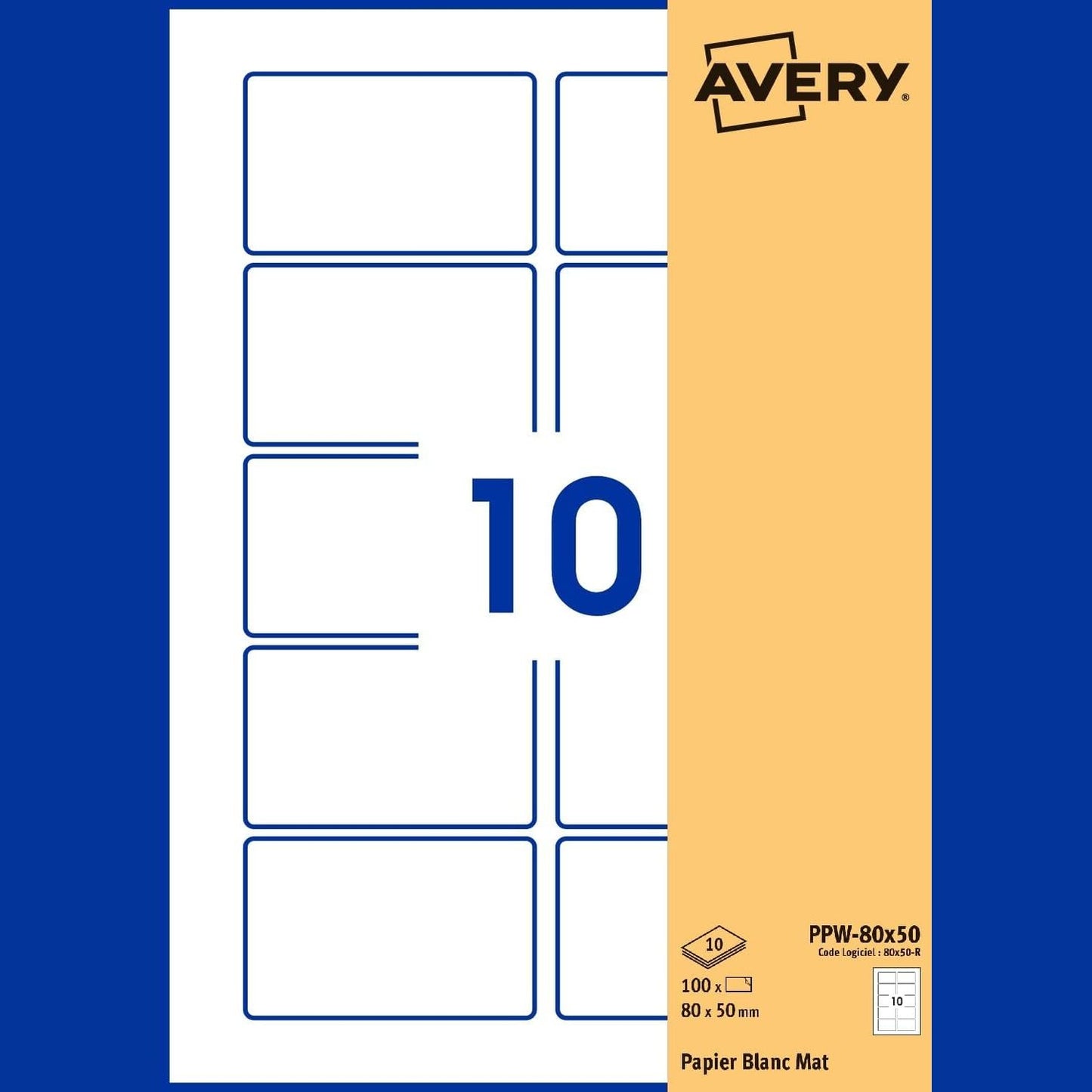 274361 - AVERY Pako me 100 Etiketa Drejtkëndëshe Vetëngjitëse, Letër e Bardhë, Format 80x50 mm, të Personalizueshme dhe të Printueshme me Laser, Inkjet dhe Fotokopjues (PPW-80X50.Fr)