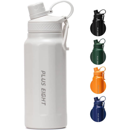 216627 - pluseight Shishe Uji prej Çeliku Inoks, 950 ml, 750 ml, E Papërshkueshme nga Rrjedhja me Kapak (E Bardhë, 750 ml)