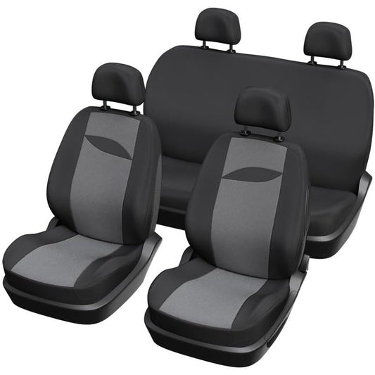 163668 - CARLINEA Set i Plotë Mbulesash XL për Sedilje Makinash, e Zi, Përpara dhe Prapa, Stol i Plotë Jo i Ndashëm, me Universal ISOFIX për Airbag