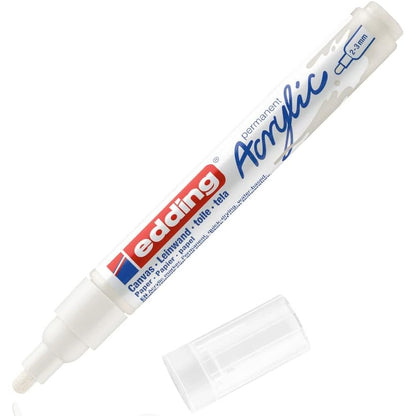 267476 - EDDING - 5100 Medium - Stilolaps akrilik i papërshkueshëm nga uji - Majë e rrumbullakët 2-3 mm - Ngjyra akrilike për pikturë në kanavacë, letër pikturimi dhe dru (e bardhë mat)