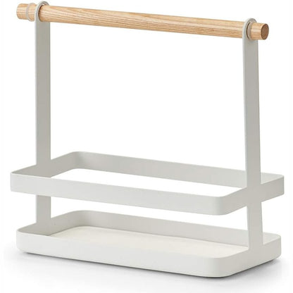 229320 - ZELLER Set erëzash, Metal/Bambu, i Bardhë, 23.5 x 10 x 20 cm, Raft elegant për erëza, uthull dhe vaj, Shportë mbajtëse për uthull dhe vaj, Shportë metalike