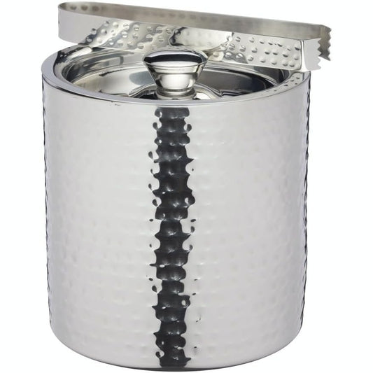 217261 - BARCRAFT Kovë akulli çeliku inox me kapak dhe mashë, ngjyrë argjendi e çekiçuar, kapacitet 1.5 litra, dimensione 15.5 x 16 cm