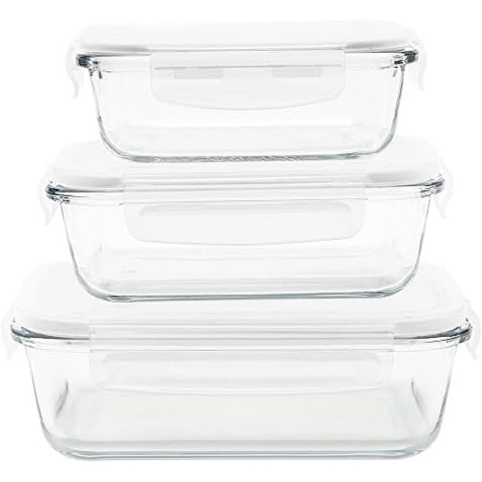 250987 - PEBBLY Set prej 3 enësh drejtkëndëshe qelqi për ruajtje - 400ml, 650ml, 1L, 100% hermetike