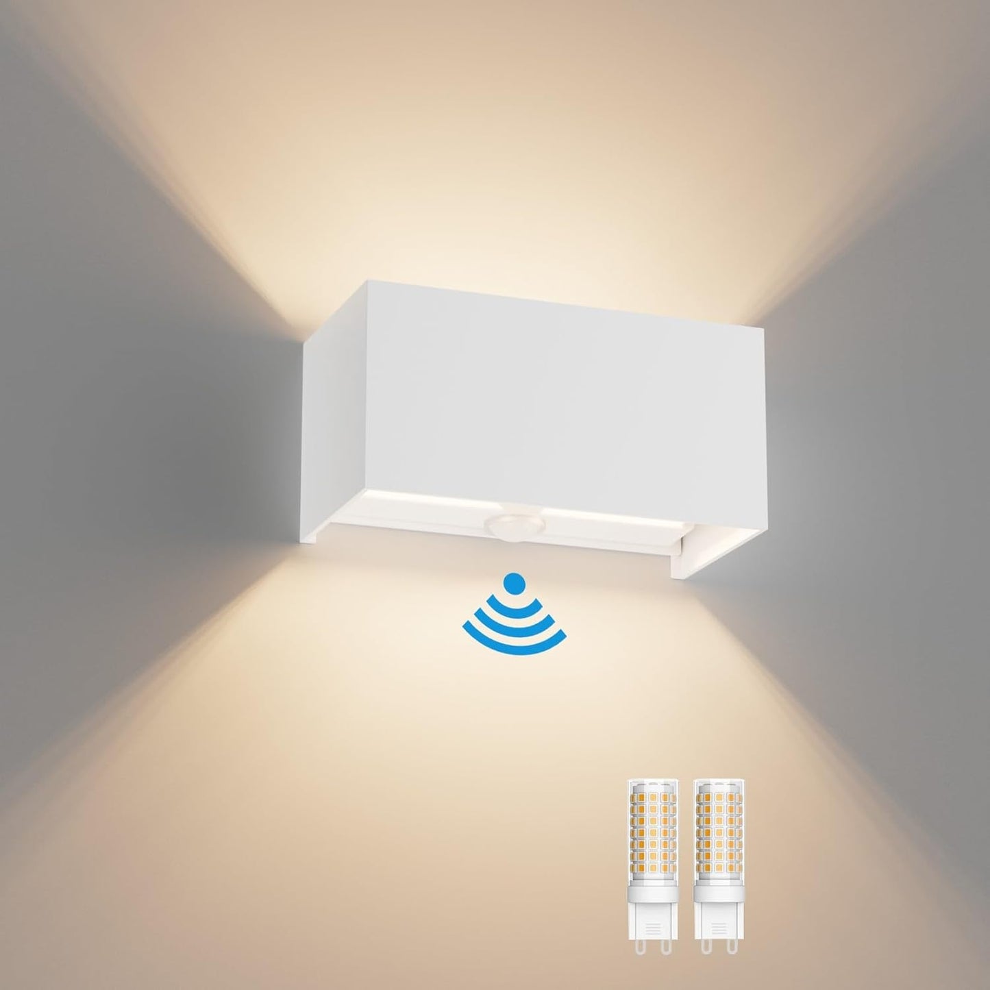 221430 - KLIGHTEN Llambë Muri 18W e Jashtme me Sensor Lëvizjeje, 3000K, Kënd Rrezetimi i Rregullueshëm, Llambë LED G9 e Zëvendësueshme (e Bardhë)