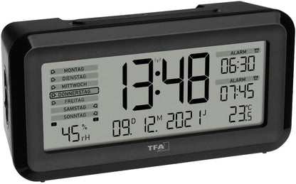 256295 - TFA DOSTMANN Orë alarmi dixhitale me radio BOXX2, 60.2562.01, 2 orë alarmi, monitorim klimë, (Gj) 138 x (Gj) 52 x (L) 72 mm