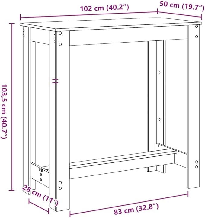 265285 - vidaXL Tavolinë Bari prej Druri të Vjetër 102x50x103.5 cm prej Druri të Inxhinieruar