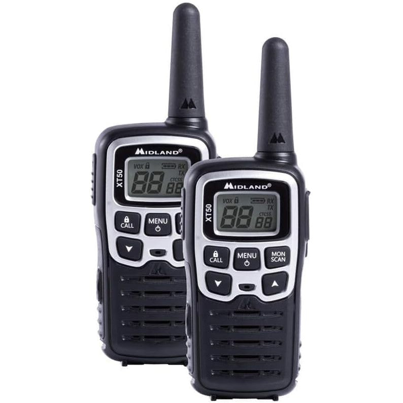 312728 - MIDLAND XT50, Radio Walkie Talkie Profesionale me Dy Banda, 24 Kanale PMR446, Rreze 8 km, 38 Tone CTCSS, E Karikueshme me USB, E Zezë/E Bardhë, Pako me 2