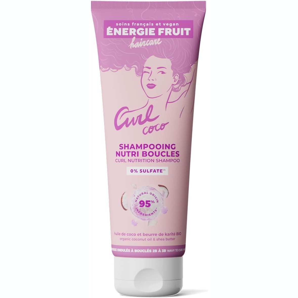 303460 - FRUIT ENERGY Shampo pa sulfate - Kokos organik dhe gjalpë shea - Flokë kaçurrela dhe me onde - Vegan - 250 ml