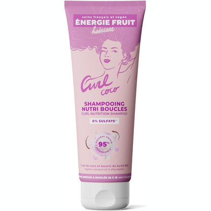 303460 - FRUIT ENERGY Shampo pa sulfate - Kokos organik dhe gjalpë shea - Flokë kaçurrela dhe me onde - Vegan - 250 ml