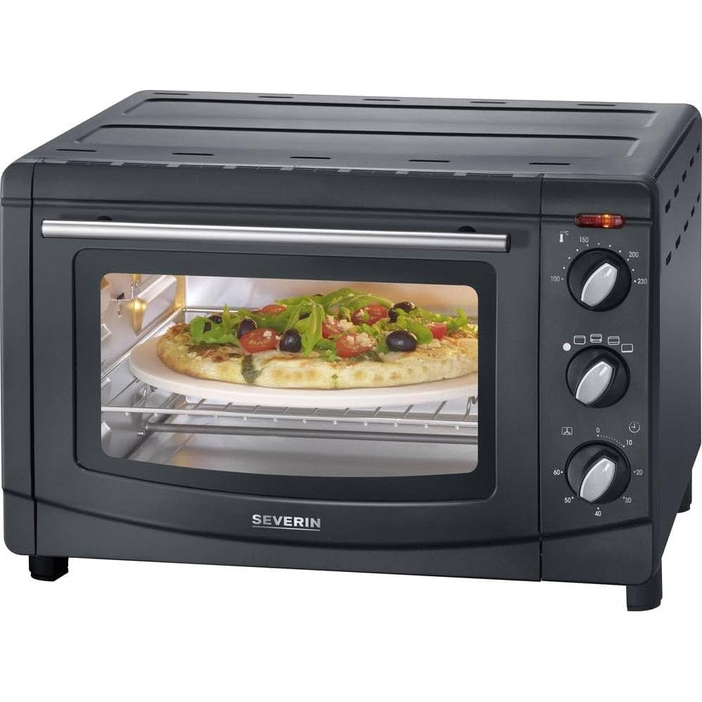 288220 - SEVERIN Furrë me Konveksion, 20 L, 1500 W, E Zezë, TO 2068, me Raft Pjekjeje, Tepsi Pjekjeje, Hekur Pjekës dhe Gur Pice
