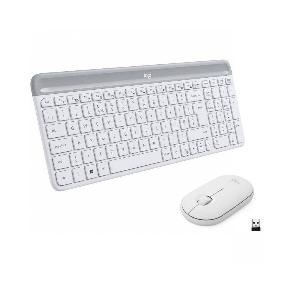 267931 - LOGITECH Set tastiere dhe mausi pa tel MK470 Slim Combo, lidhje 2.4 GHz me marrës nano USB, rreze veprimi 10 m, jetëgjatësi baterie 18-mujore, PC/Laptop, paraqitje QWERTY në spanjisht - e bardhë e zbehtë/e bardhë