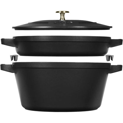 320774 - STAUB Set enësh gatimi La Cocotte, tenxhere e rrumbullakët prej gize të zezë me 2 pjesë