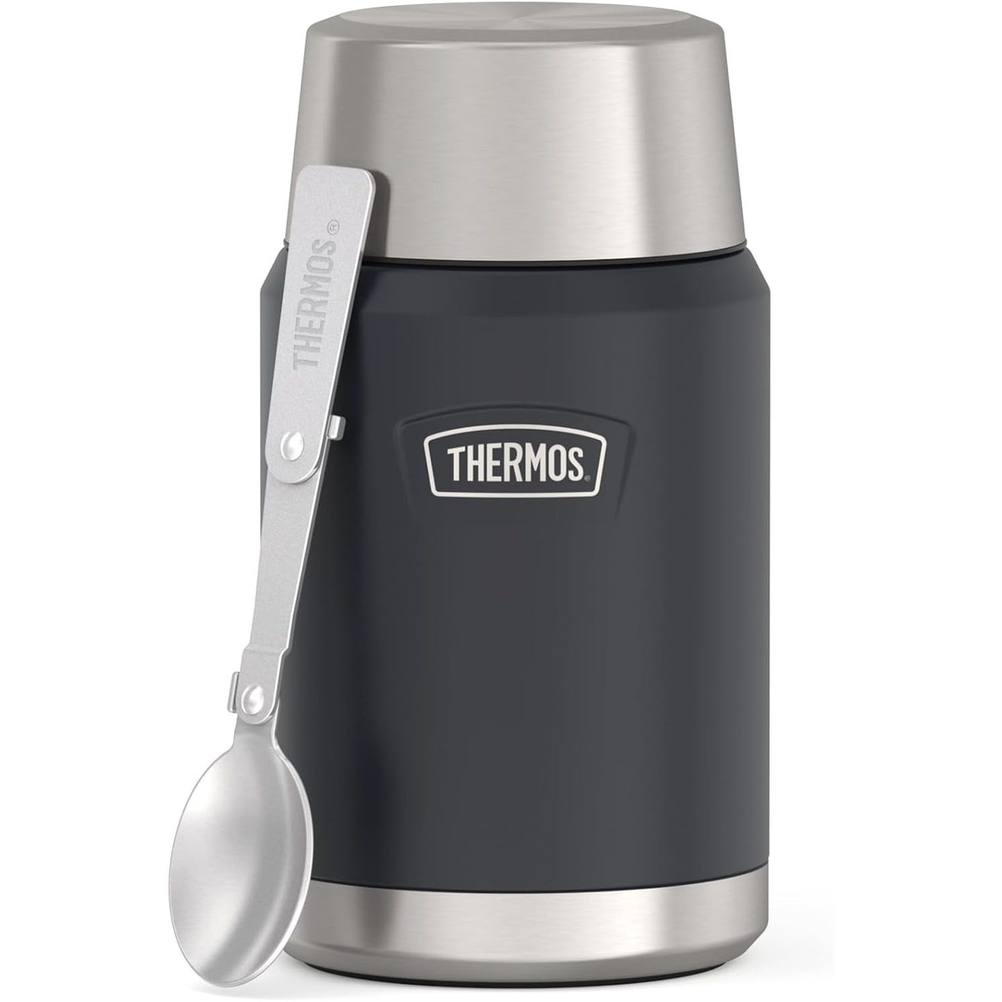 221978 - ICON Termos Vazo Ushqimi 0.71 l, gri e errët/grafit mat, çelik inox 18/8, me lugë të palosshme, bazë anti-rrëshqitëse