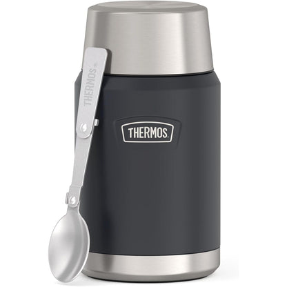 221978 - ICON Termos Vazo Ushqimi 0.71 l, gri e errët/grafit mat, çelik inox 18/8, me lugë të palosshme, bazë anti-rrëshqitëse