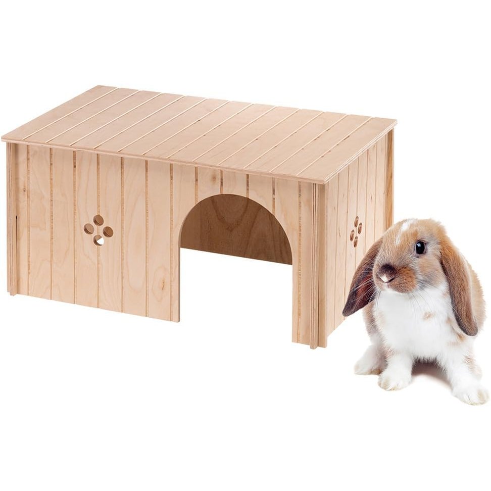 226457 - FERPLAST Shtëpi për lepuj, 52x31x26 cm, me çati të sheshtë dhe vrima ventilimi, prej druri