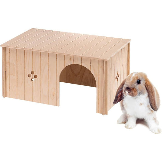 226457 - FERPLAST Shtëpi për lepuj, 52x31x26 cm, me çati të sheshtë dhe vrima ventilimi, prej druri