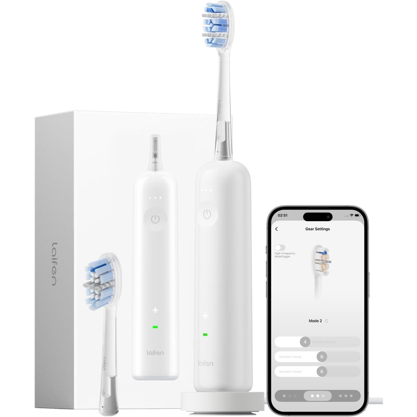 315211 - Wave Pro, furçë dhëmbësh elektrike, 60° WaveMotion, 66,000 Vpm, jetëgjatësi baterie 70 ditë, sensor presioni, 2 koka furçe Pro, ABS e bardhë
