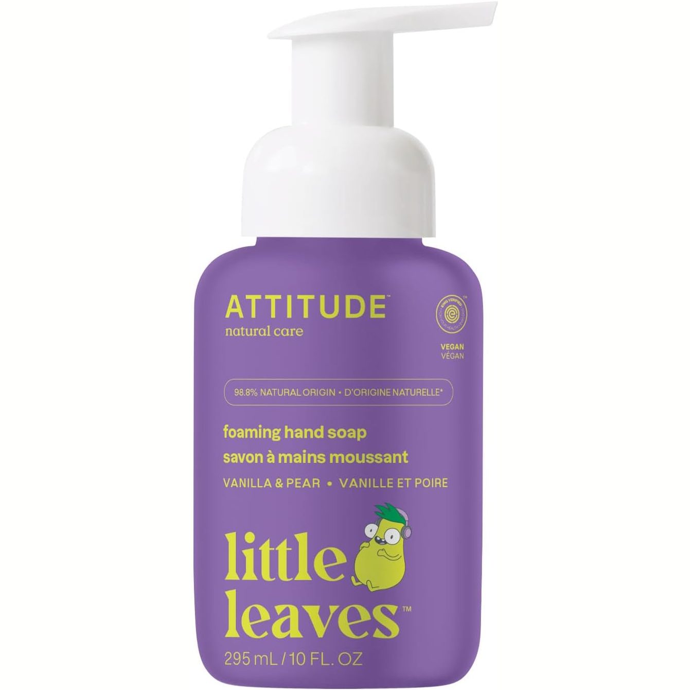 318695 - ATTITUDE | Sapun duarsh me shkumë për fëmijë, 295 ml, I verifikuar nga EWG, Vegan, Aromë dardhe dhe vaniljeje