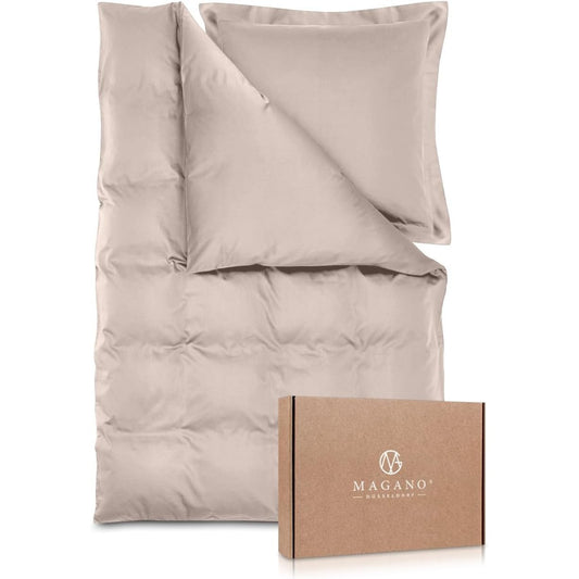 226039 - MAGANO® Mbulesë shtrati luksoz 155x220 ngjyrë kafe e errët, Saten bambuje dhe pambuku, Cilësi premium 400 TC, Hipoalergjike dhe që rregullon klimën, Mbulesë jorgani 155x220 cm + Mbulesë jastëku 80x80 cm, Bezhë