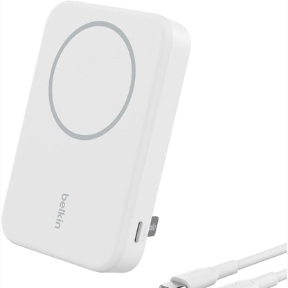 319492 - BELKIN Bankë energjie BoostCharge Pro Wireless 8000mAh me Qi2, karikues portativ i pajtueshëm me MagSafe + mbështetëse e palosshme - e bardhë