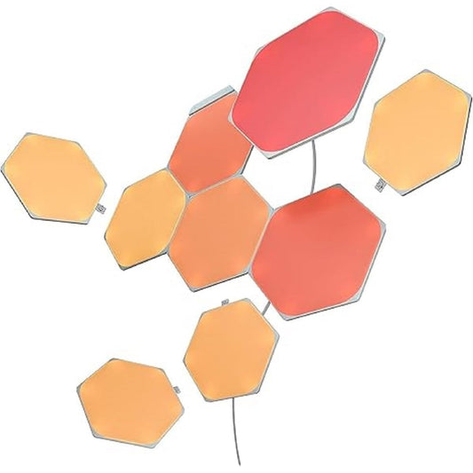 135013 - NANOLEAF Kit Fillestar Shapes Hexagon, 9 Panele LED Inteligjente RGBW - Ndriçim i Brendshëm me WiFi Modular, 16 Milion Ngjyra, Sinkronizim Muzike dhe Ekran, Përputhje me Alexa, Google, Apple, Për Dekorim dhe Lojëra